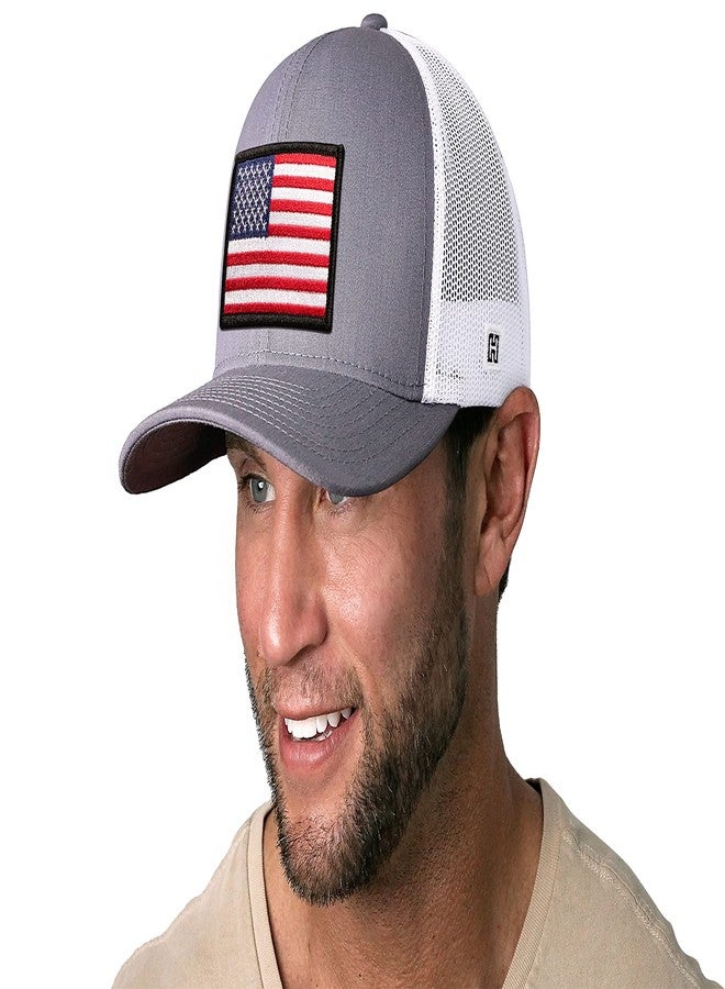 HAKA American Flag Gray & White Trucker Hat – USA Flag Mesh Snapback Cap for Men, Women & Golf, Patriotic Baseball Dad Hat - Image 3