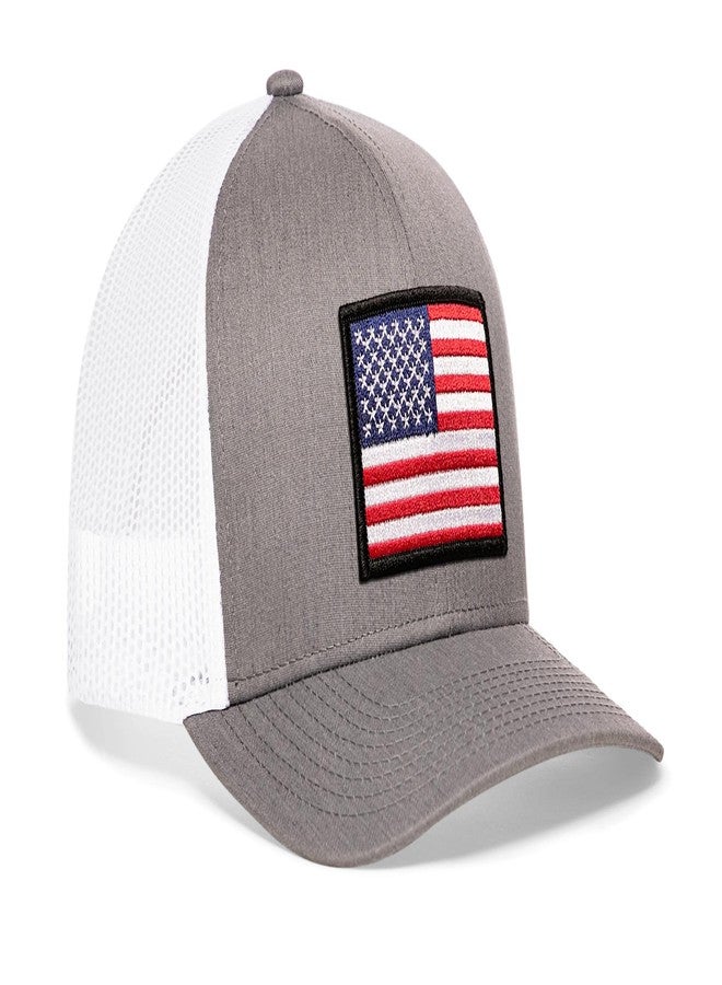 HAKA American Flag Gray & White Trucker Hat – USA Flag Mesh Snapback Cap for Men, Women & Golf, Patriotic Baseball Dad Hat - Image 1