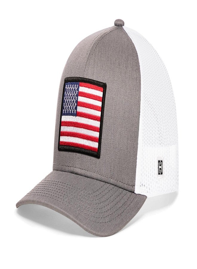 HAKA American Flag Gray & White Trucker Hat – USA Flag Mesh Snapback Cap for Men, Women & Golf, Patriotic Baseball Dad Hat - Image 2