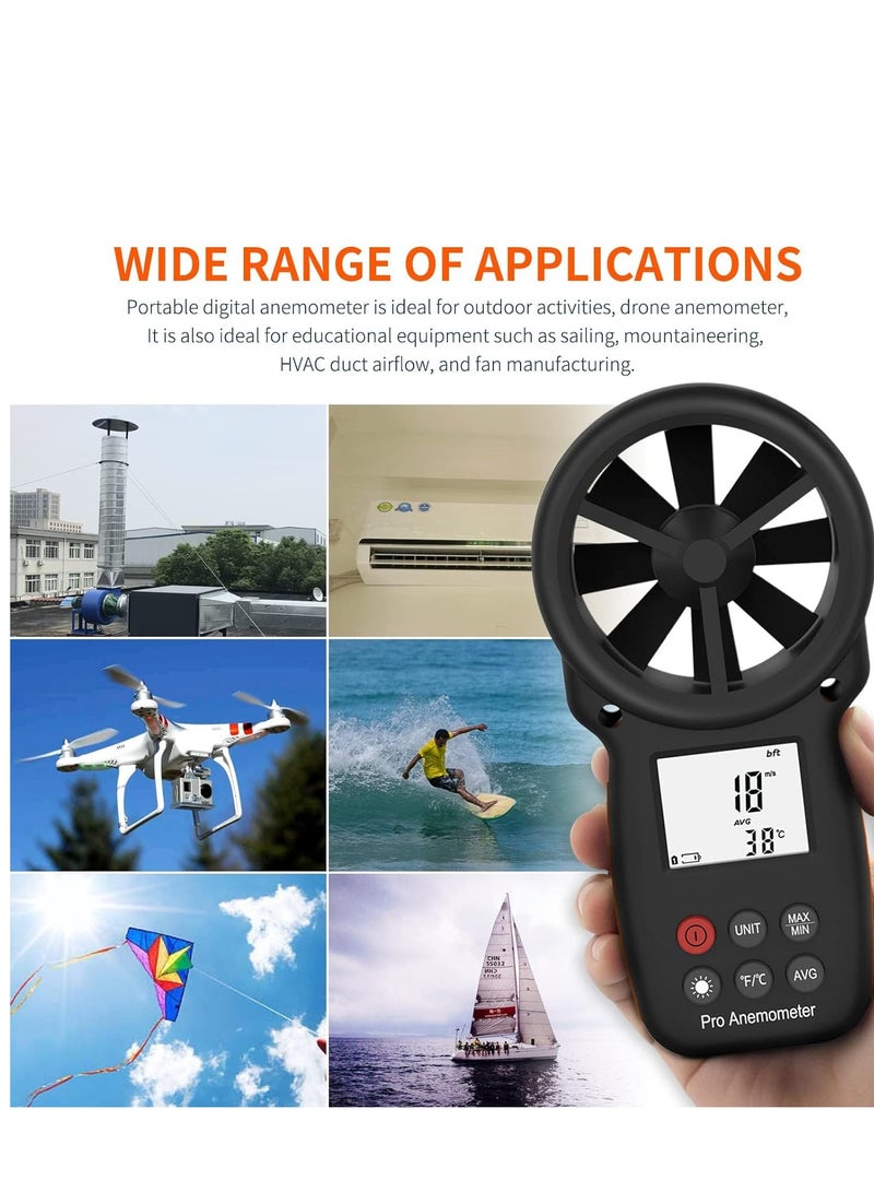 Handheld Anemometer, Digital Wind Speed CFM Meter Gauge Air Flow Velocity Tester for HVAC Shooting Drone, Chill, 14℉-113℉ Temperature  - Image 2