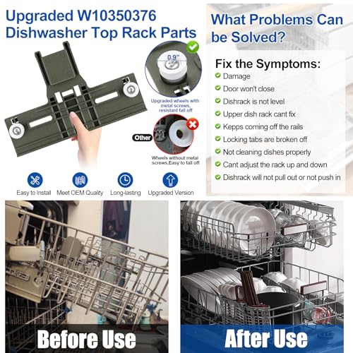 S-Union Upgraded W10350376 Dishwasher Top Rack Adjuster Parts For Whirlpool Kenmore W10195840 KUDS30IXSS4 Upper Rack Part,KUDS30FXSS5 Dishwasher Replacement Top Rack,For Kitchenaid Dishwasher Parts Upper Rack - Image 4