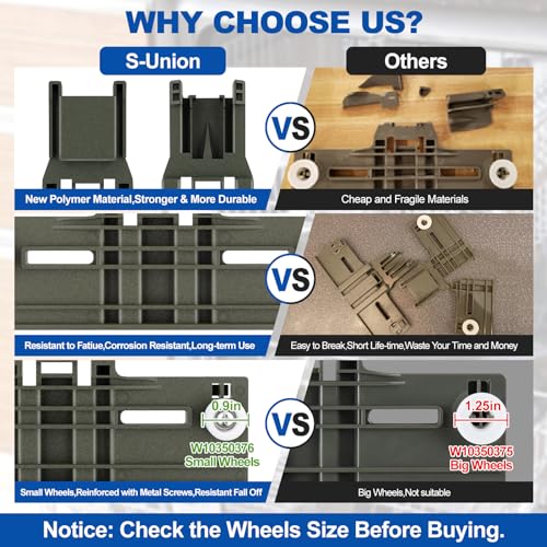 S-Union Upgraded W10350376 Dishwasher Top Rack Adjuster Parts For Whirlpool Kenmore W10195840 KUDS30IXSS4 Upper Rack Part,KUDS30FXSS5 Dishwasher Replacement Top Rack,For Kitchenaid Dishwasher Parts Upper Rack - Image 2