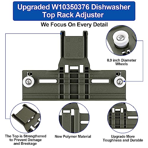 S-Union Upgraded W10350376 Dishwasher Top Rack Adjuster Parts For Whirlpool Kenmore W10195840 KUDS30IXSS4 Upper Rack Part,KUDS30FXSS5 Dishwasher Replacement Top Rack,For Kitchenaid Dishwasher Parts Upper Rack - Image 5