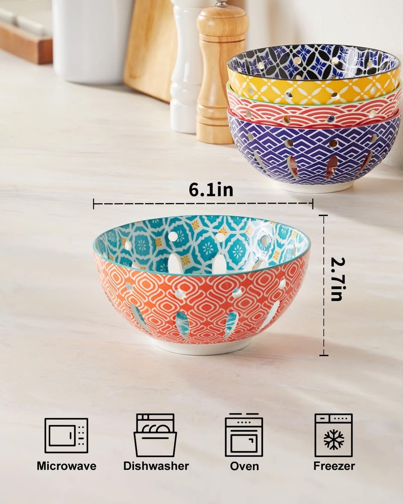 Metahom Ceramic Berry Basket 6 Colorful Fruit Bowl Round Berry Colander Cute Small Container for Strawberry Fruit Basket for Kitchen Counter Set of 4 - Image 2