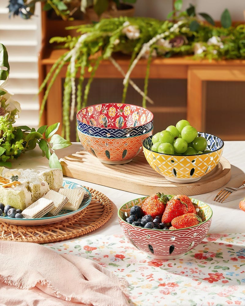 Metahom Ceramic Berry Basket 6 Colorful Fruit Bowl Round Berry Colander Cute Small Container for Strawberry Fruit Basket for Kitchen Counter Set of 4 - Image 3