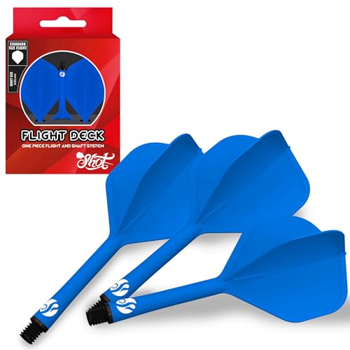 Shot! - Integrated Dart Flight & Shaft System | Reduced Deflections | 350 Micron Standard Shape | Carbon Reinforced | Dynamic Rotation | Polyester, Blue, Short - Image 1