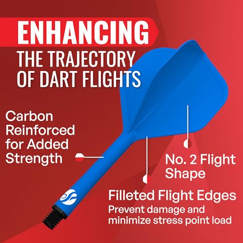 Shot! - Integrated Dart Flight & Shaft System | Reduced Deflections | 350 Micron Standard Shape | Carbon Reinforced | Dynamic Rotation | Polyester, Blue, Short - Image 5