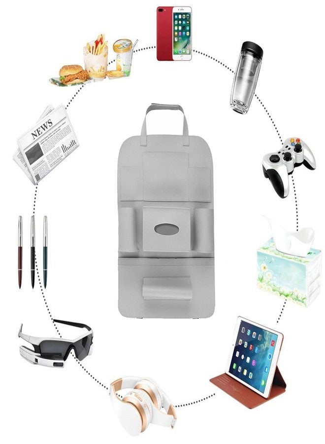 أوشوتو منظم تخزين المقعد الخلفي للسيارة من أوشوتو، حامل هاتف، جيوب متعددة للزجاجات، علب المناديل، تخزين ألعاب الأطفال، ملحق سفر رائع متوافق مع سكودا رابيد (رمادي داكن) - Image 4