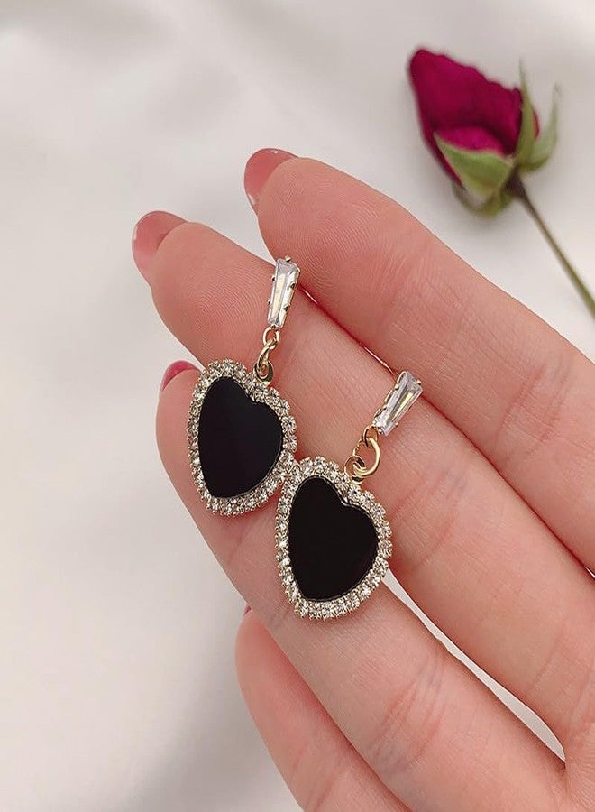 Blackbox Black Color Gold Plated Heart Shape Stud Korean Earrings for Women & Girls | Stylish & Fashionable Earring for Girlfriend | Accessories Jewellery for Women | Gift for Birthday & Anniversary - Image 2