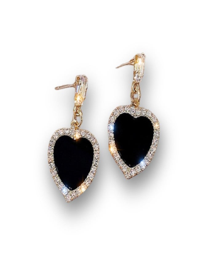 Blackbox Black Color Gold Plated Heart Shape Stud Korean Earrings for Women & Girls | Stylish & Fashionable Earring for Girlfriend | Accessories Jewellery for Women | Gift for Birthday & Anniversary - Image 1