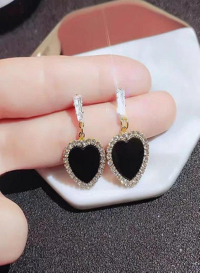 Blackbox Black Color Gold Plated Heart Shape Stud Korean Earrings for Women & Girls | Stylish & Fashionable Earring for Girlfriend | Accessories Jewellery for Women | Gift for Birthday & Anniversary - Image 4