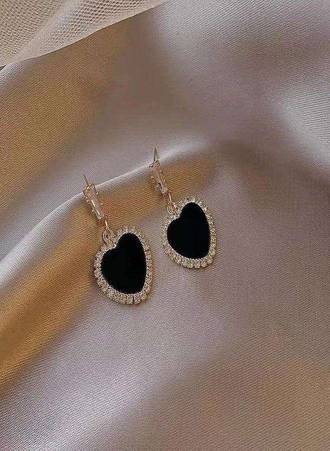 Blackbox Black Color Gold Plated Heart Shape Stud Korean Earrings for Women & Girls | Stylish & Fashionable Earring for Girlfriend | Accessories Jewellery for Women | Gift for Birthday & Anniversary - Image 5