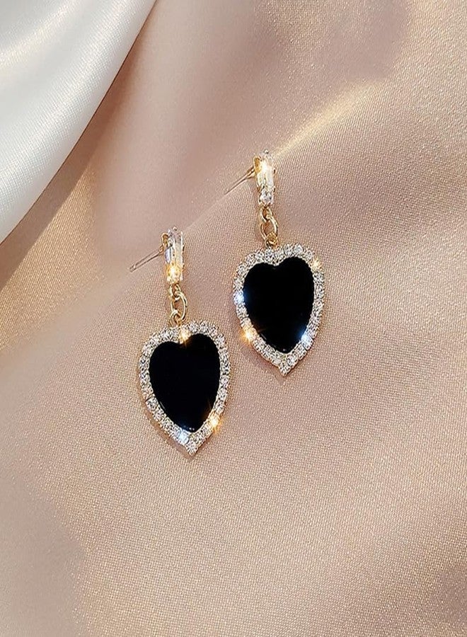 Blackbox Black Color Gold Plated Heart Shape Stud Korean Earrings for Women & Girls | Stylish & Fashionable Earring for Girlfriend | Accessories Jewellery for Women | Gift for Birthday & Anniversary - Image 3