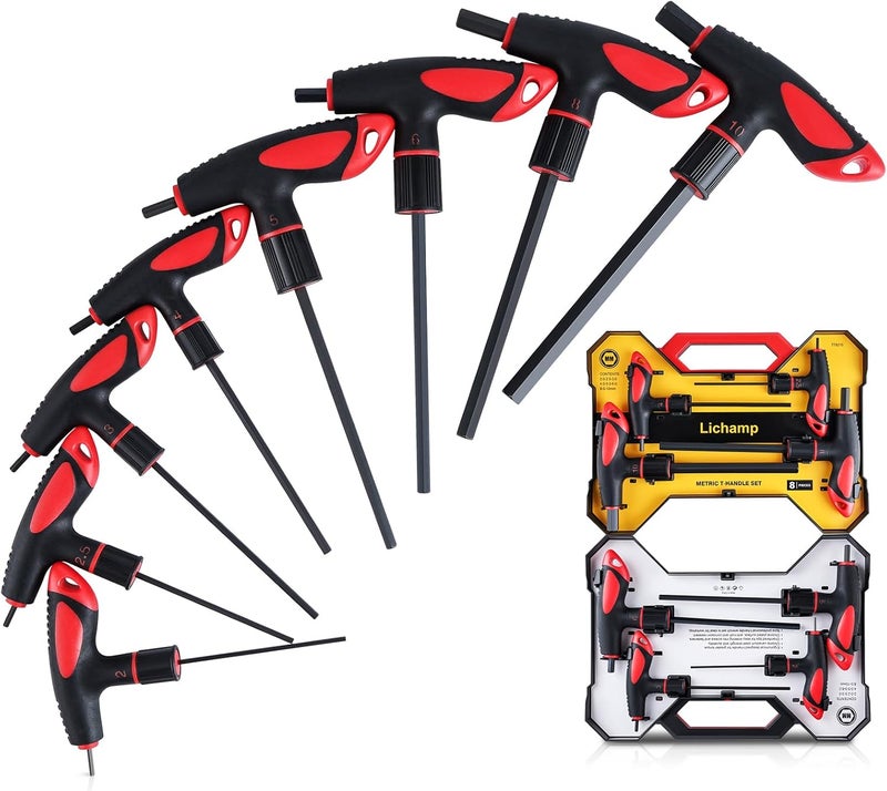 Lichamp T Handle Allen Wrench Set Metric, 8 Piece Heavy Duty Standard Long Tee Handle Allen Hex Key Set, 2-10mm - Image 1