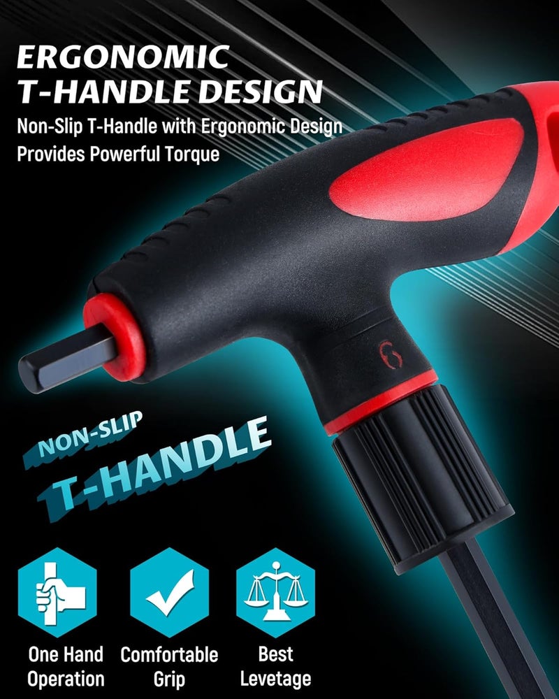 Lichamp T Handle Allen Wrench Set Metric, 8 Piece Heavy Duty Standard Long Tee Handle Allen Hex Key Set, 2-10mm - Image 3