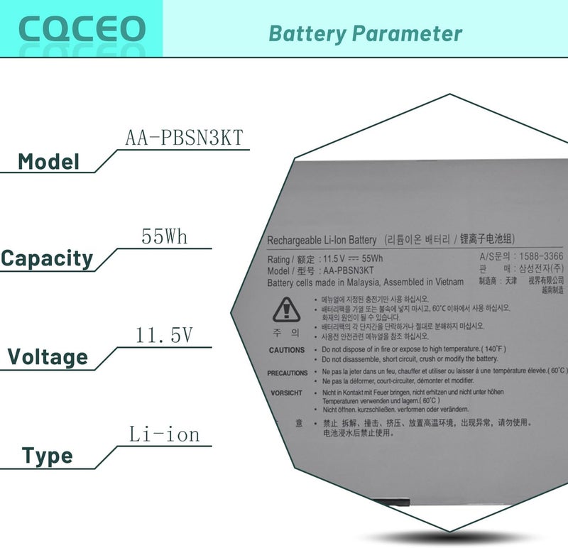 AA-PBSN3KT Laptop Battery for Samsung Notebook 7 NP730XBE NP730XBE-K01 NP730XBE-K02US NP730XBE-K04US NP930MBE NP930MBE-K01HK NP930MBE-K01US NP930MBE-K02HK NT930MBE BA43-00392A 11.5V/55Wh/4800mAh - Image 3