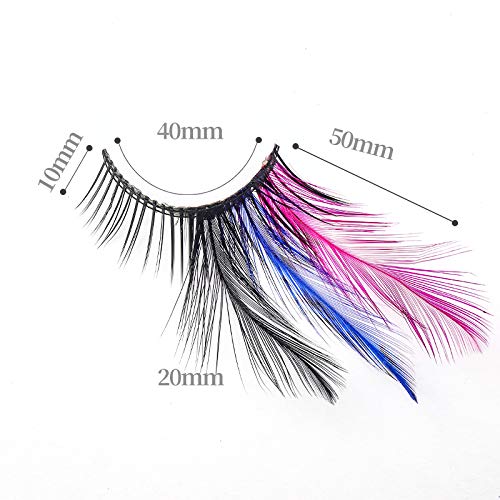 Dorisue Rainbow lashes Black Blue Purple Feather eyelashes Costume halloween eyelashes show False Eyelash Feather lashes Feather extensions for Women Girls at Dramatic events - Image 3