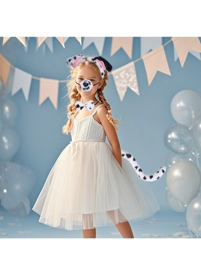 Jmkcoz 4 Pcs Dalmatian Dog Costume Set Dalmatian Puppy Dog Ears Headband Tail Nose Bow Tie for Halloween Animal Cosplay Party (White & Black) - Image 5