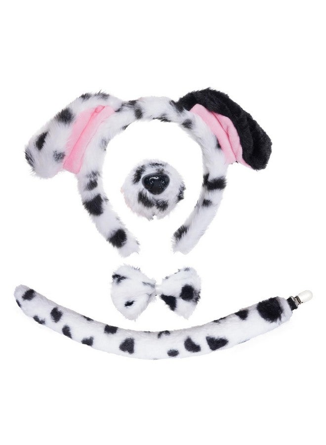 Jmkcoz 4 Pcs Dalmatian Dog Costume Set Dalmatian Puppy Dog Ears Headband Tail Nose Bow Tie for Halloween Animal Cosplay Party (White & Black) - Image 1