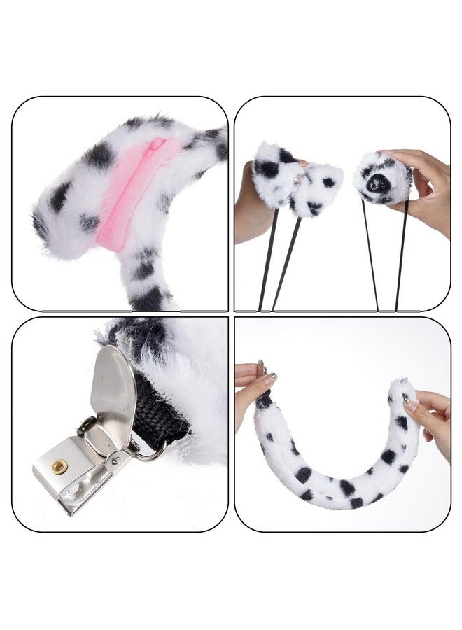 Jmkcoz 4 Pcs Dalmatian Dog Costume Set Dalmatian Puppy Dog Ears Headband Tail Nose Bow Tie for Halloween Animal Cosplay Party (White & Black) - Image 3