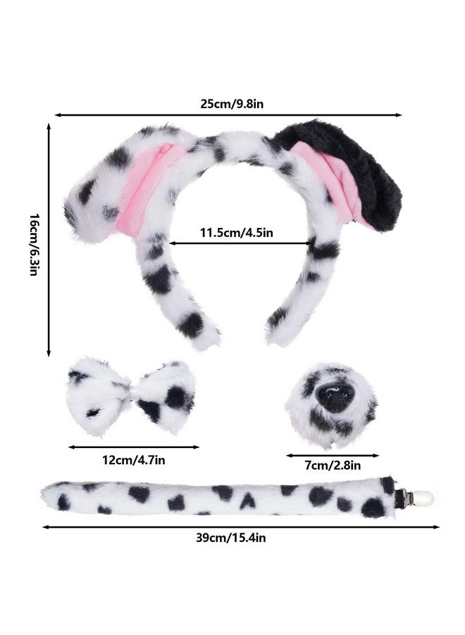 Jmkcoz 4 Pcs Dalmatian Dog Costume Set Dalmatian Puppy Dog Ears Headband Tail Nose Bow Tie for Halloween Animal Cosplay Party (White & Black) - Image 2
