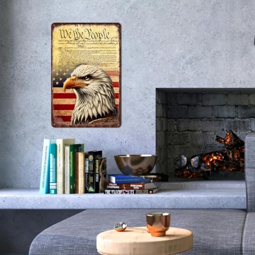 keowhsf Patriotic Eagle Tin Sign - We the People Declaration of Independence Metal Wall Art, American Flag Decor for Veteran Tribute, Garage, or Home, 8"x12" Patriotic Wall Decoration - Image 2