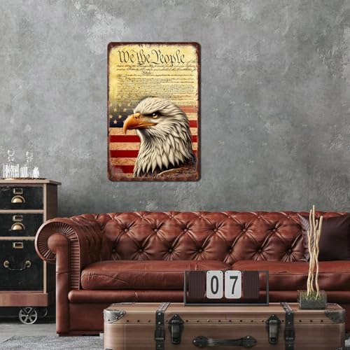 keowhsf Patriotic Eagle Tin Sign - We the People Declaration of Independence Metal Wall Art, American Flag Decor for Veteran Tribute, Garage, or Home, 8"x12" Patriotic Wall Decoration - Image 3