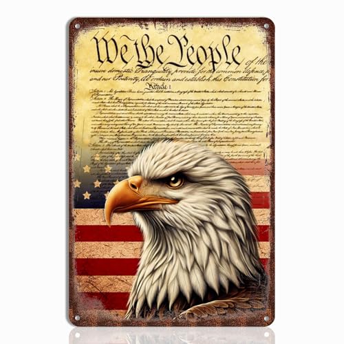 keowhsf Patriotic Eagle Tin Sign - We the People Declaration of Independence Metal Wall Art, American Flag Decor for Veteran Tribute, Garage, or Home, 8"x12" Patriotic Wall Decoration - Image 1