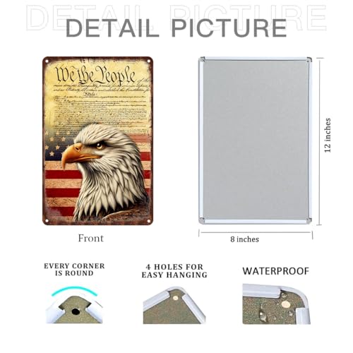 keowhsf Patriotic Eagle Tin Sign - We the People Declaration of Independence Metal Wall Art, American Flag Decor for Veteran Tribute, Garage, or Home, 8"x12" Patriotic Wall Decoration - Image 4