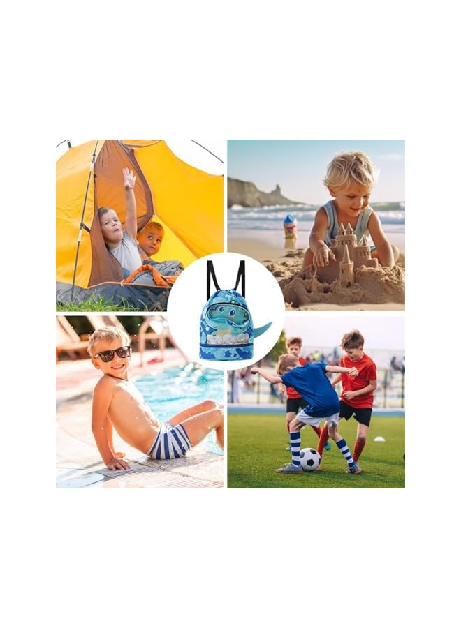 S-TOP Swimming Bag for Kids, Waterproof Large Capacity Swim Backpack with Dry-Wet Separation, Drawstring Beach Bag for Boys/Girls Use Gym/PE/Sports - Image 3