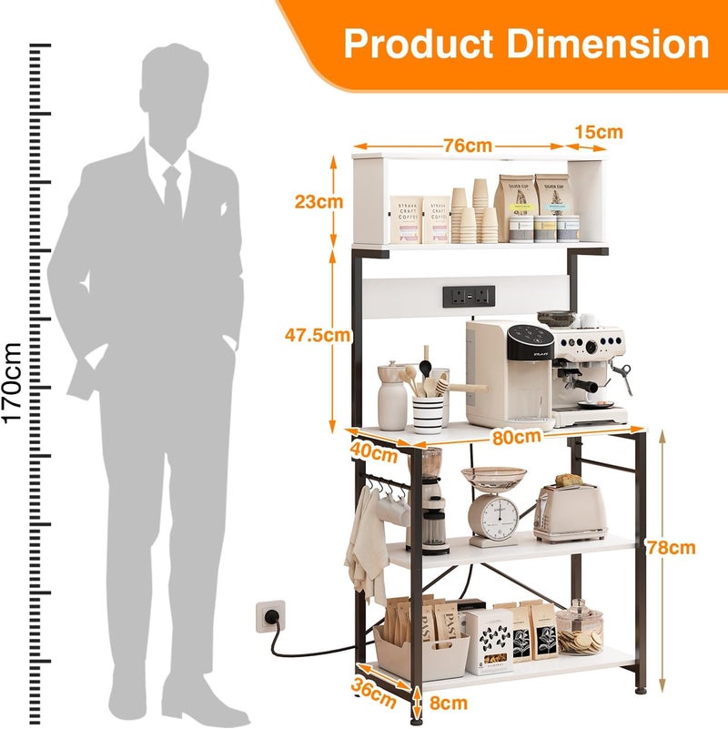 JANTENS 3-Tier Coffee Bar Station,Coffee Corner Stand Station with 10 S-Shaped Hooks,Kitchen Organizer With Built-in Power Socket 150 * 80 * 40cm - Image 2