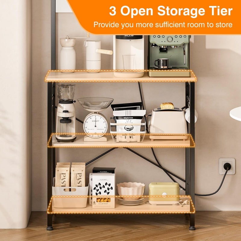 JANTENS 3-Tier Coffee Bar Station,Coffee Corner Stand Station with 10 S-Shaped Hooks,Kitchen Organizer With Built-in Power Socket 150 * 80 * 40cm - Image 5