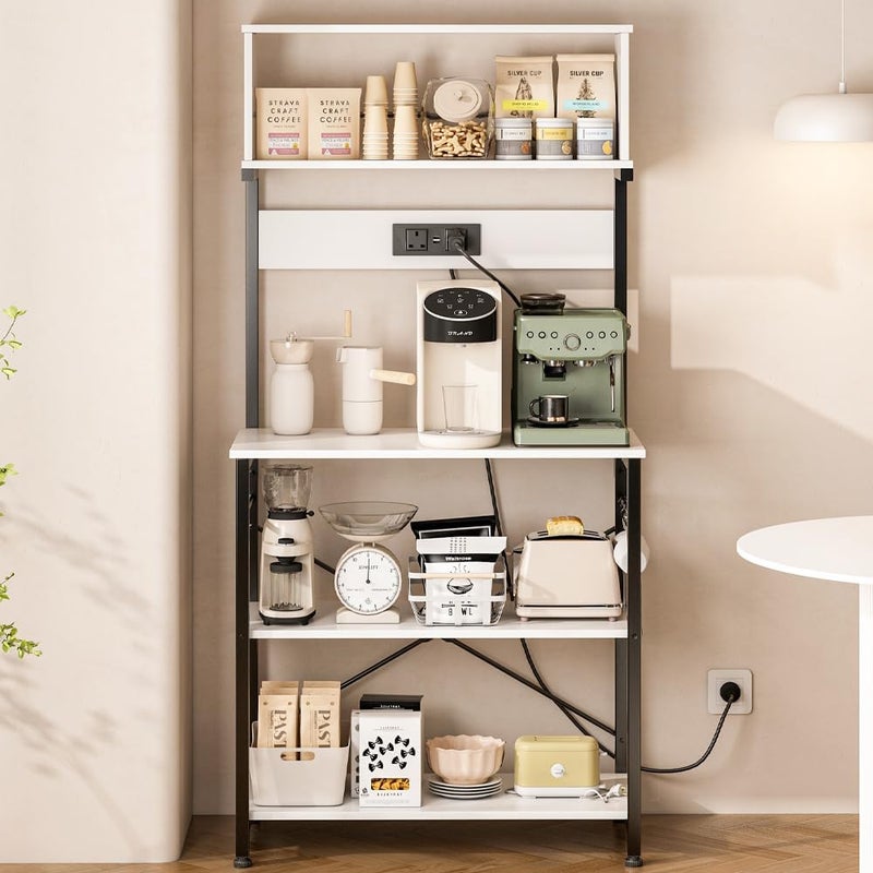 JANTENS 3-Tier Coffee Bar Station,Coffee Corner Stand Station with 10 S-Shaped Hooks,Kitchen Organizer With Built-in Power Socket 150 * 80 * 40cm - Image 1