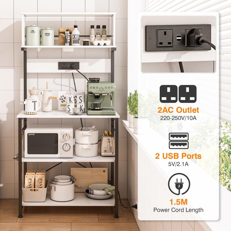 JANTENS 3-Tier Coffee Bar Station,Coffee Corner Stand Station with 10 S-Shaped Hooks,Kitchen Organizer With Built-in Power Socket 150 * 80 * 40cm - Image 3