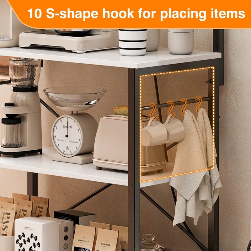 JANTENS 3-Tier Coffee Bar Station,Coffee Corner Stand Station with 10 S-Shaped Hooks,Kitchen Organizer With Built-in Power Socket 150 * 80 * 40cm - Image 4