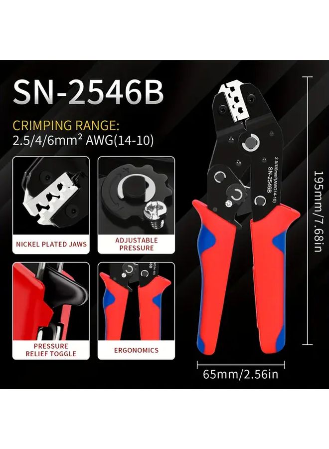 Solar Panel MC4 Connector Crimping Tool SN 2546B For 2 5 4 6mm2 AWG 14 10 Wire Red Blue - Image 2