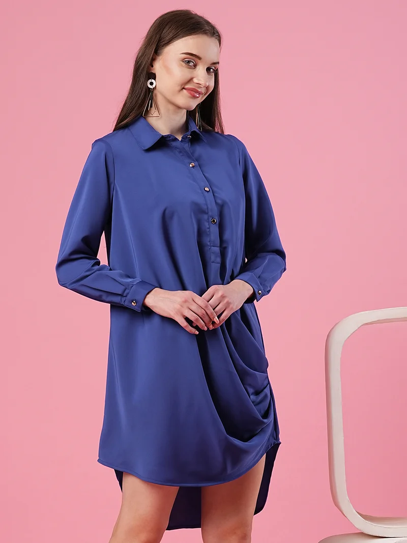 globus Globus Women Asymmetric Satin Shirt Party Dress