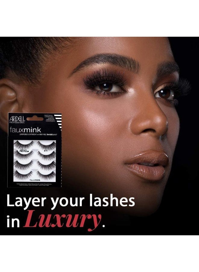 Faux Mink Lashes False Eyelashes 811 - Luxuriously Lightweight, Knot-Free Invisiband, Reusable Strip Lashes, 4 Pairs, 1 Pack