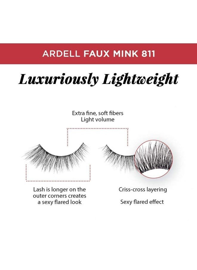 Faux Mink Lashes False Eyelashes 811 - Luxuriously Lightweight, Knot-Free Invisiband, Reusable Strip Lashes, 4 Pairs, 1 Pack