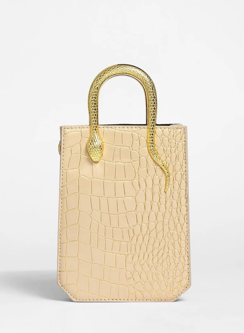 Haute Sauce Women's Serpant Hand Bag - Beige