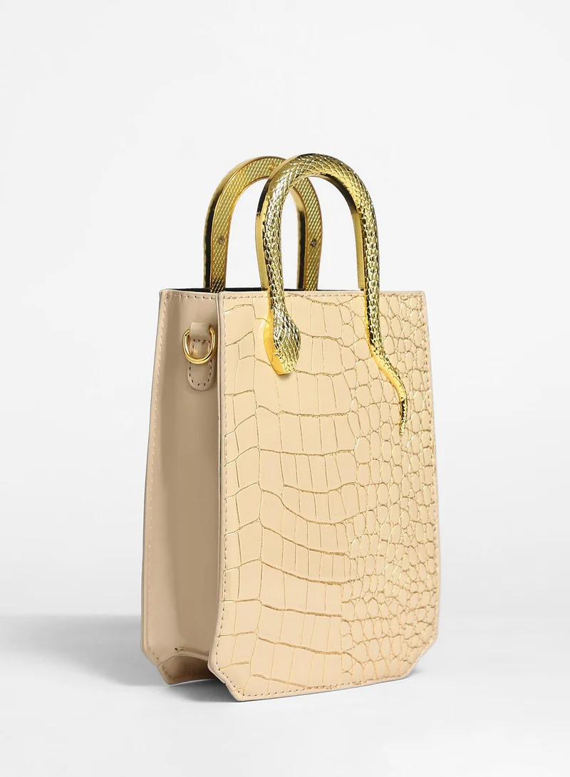 Haute Sauce Women's Serpant Hand Bag - Beige