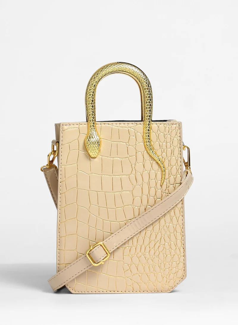 Haute Sauce Women's Serpant Hand Bag - Beige