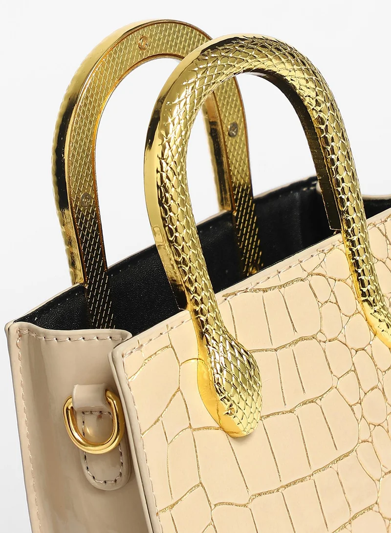 Haute Sauce Women's Serpant Hand Bag - Beige