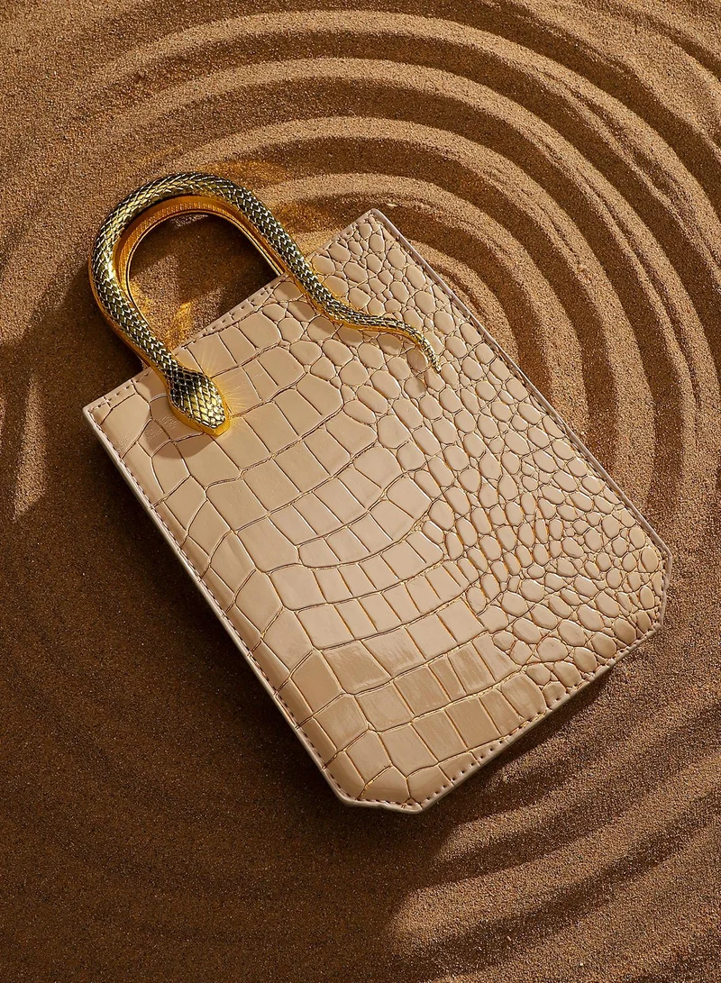 Haute Sauce Women's Serpant Hand Bag - Beige