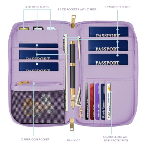 Simikol Family Passport Holder Wallet RFID Blocking Document Organizer PU Leather Mulit-purpose Travel Wallet Credit Cards Case for Women Men, White Daisy - Image 2