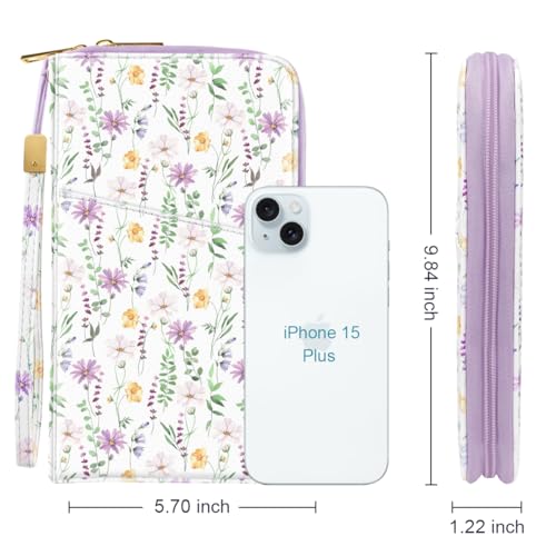 Simikol Family Passport Holder Wallet RFID Blocking Document Organizer PU Leather Mulit-purpose Travel Wallet Credit Cards Case for Women Men, White Daisy - Image 5