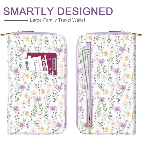 Simikol Family Passport Holder Wallet RFID Blocking Document Organizer PU Leather Mulit-purpose Travel Wallet Credit Cards Case for Women Men, White Daisy - Image 3