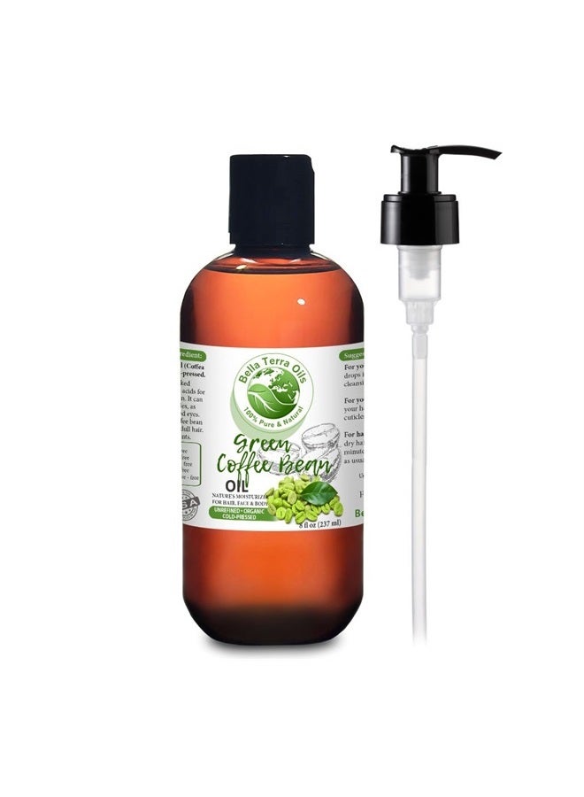 Bella Terra Oils Green Coffee Bean Carrier Oil. 8oz. Cold-pressed. Unrefined. 100% Pure. Non-comedogenic. Chemical-free. Great for Under-Eye Skin. Natural Moisturizer for Face, Body, Hair - Image 1