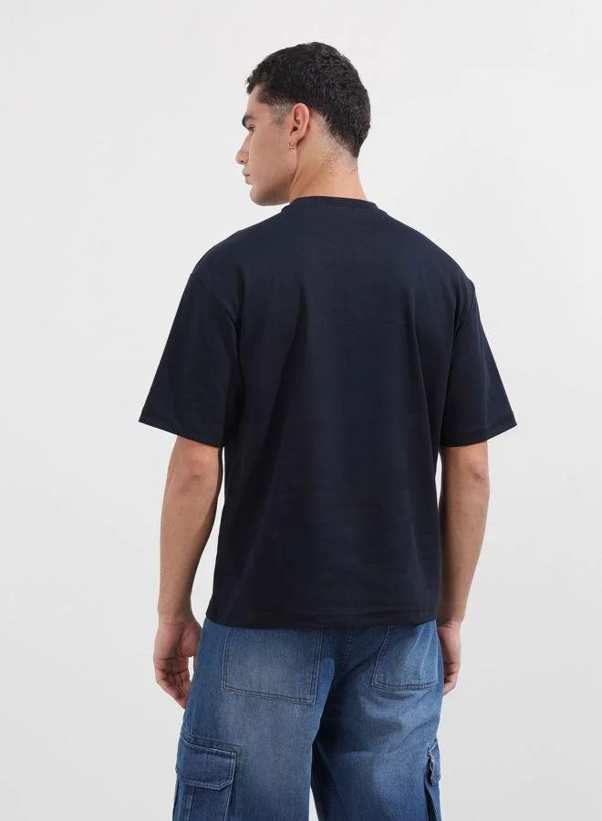 The Indian Garage Co Men Relaxed Fit Embroidered Crew Neck Half Sleeves T-Shirt