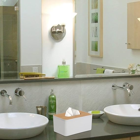 MINTOX Wooden Tissue Box Holder Cover Rectangular Paper Holder Boxes Removable Facial Tissue Dispenser Holder for Bathroom Vanity Countertop Bedroom Living Room Kitchen - Image 4